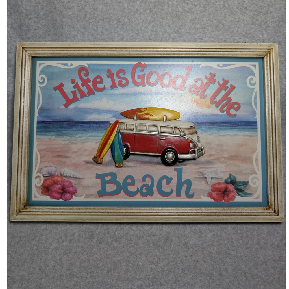 Beachcombers Life is Good at the Beach 3D Wood Sign VW Bus Art‎ Surf Decor